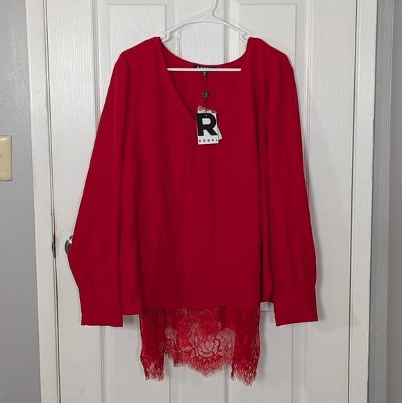 NWT Rebel Wilson × Angels 2-Piece Red Eyelash Lace Camisole & Blouse Set Size 2X - Picture 2 of 11